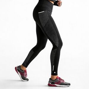 Athleta Dot Be Free Tight Leggings Black Mesh Pocket Run Yoga M